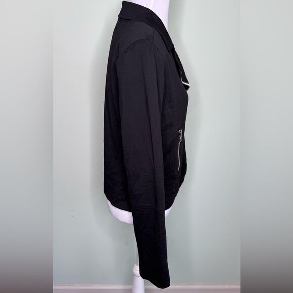 Evereve Black Moto Biker Style Jacket Asymmetrica Silver Zippers Size Medium - Picture 8 of 11